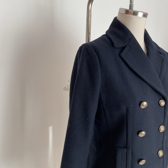 Banana Republic Navy Blue Double Breasted Wool Pea Coat with Gold Buttons - Picture 4 of 12
